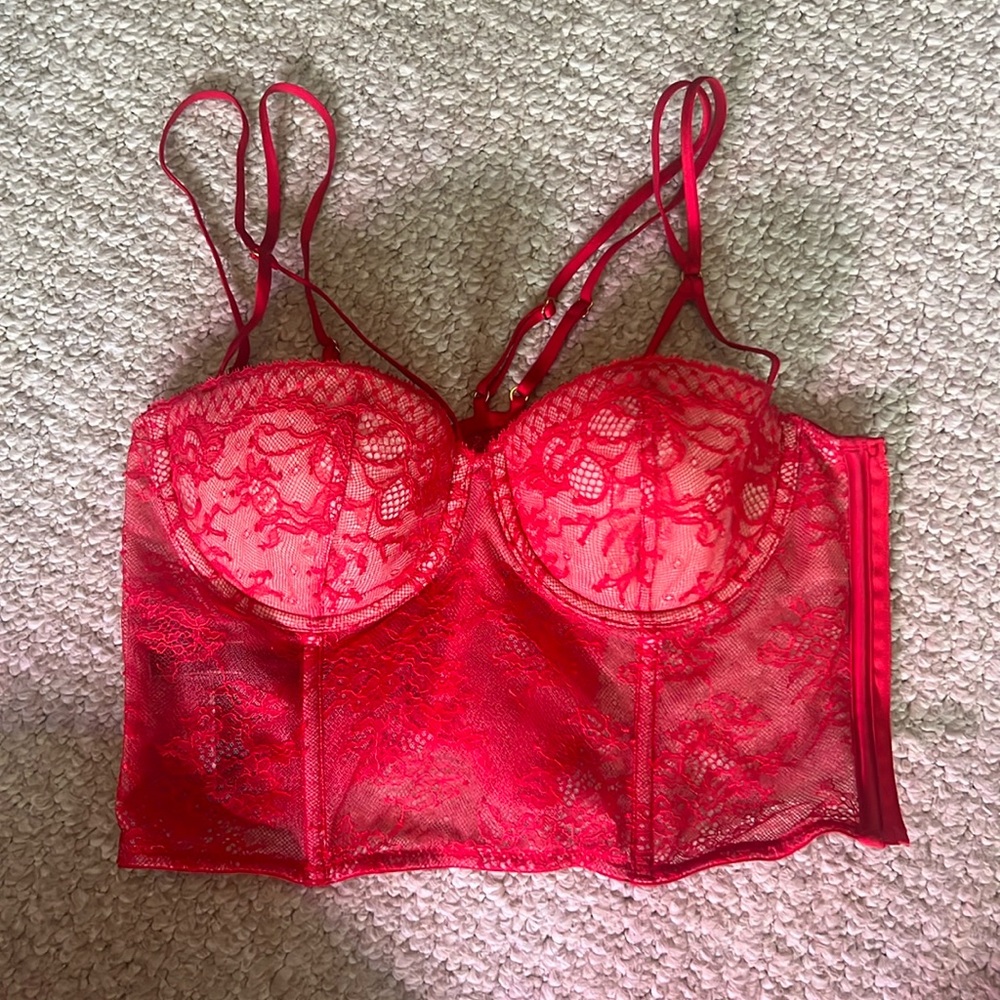 Victoria’s Secret Red Lace Corset Bra Top Sexy 32D